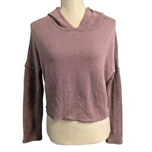 Out From Under Purple Cropped Light Hooded Sweatshirt Size XS Textured Terry